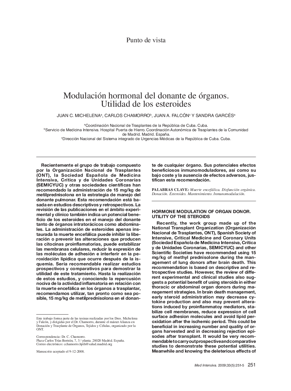 Modulación hormonal del donante de órganos. Utilidad de los esteroides