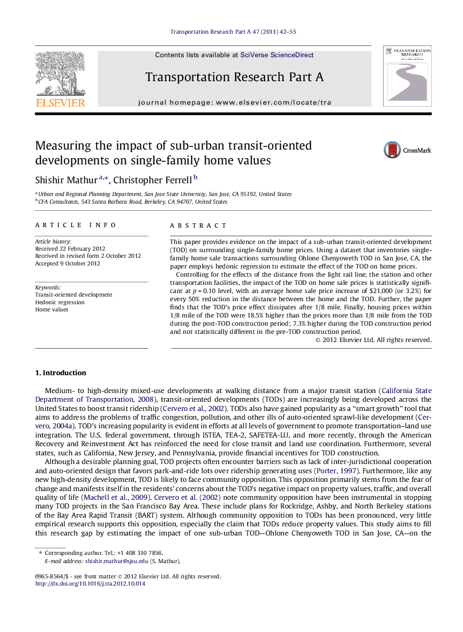 Measuring the impact of sub-urban transit-oriented developments on single-family home values