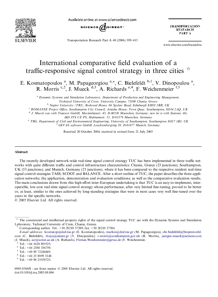 International comparative field evaluation of a traffic-responsive signal control strategy in three cities 