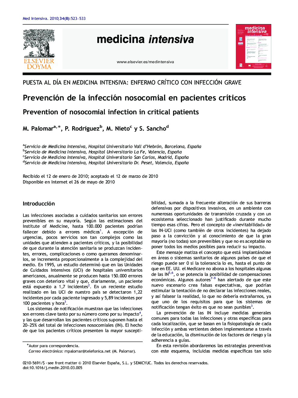 Prevención de la infección nosocomial en pacientes crÃ­ticos