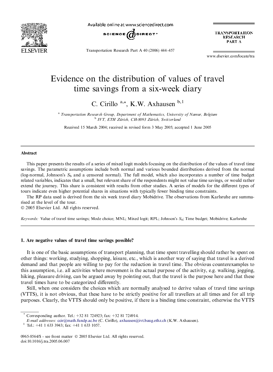 Evidence on the distribution of values of travel time savings from a six-week diary