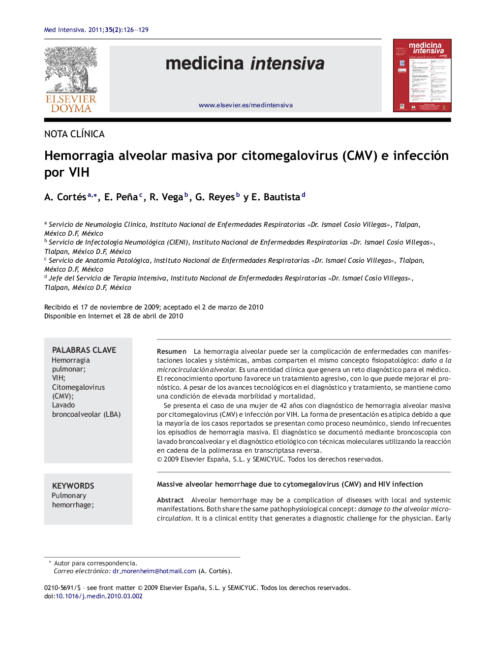 Hemorragia alveolar masiva por citomegalovirus (CMV) e infección por VIH