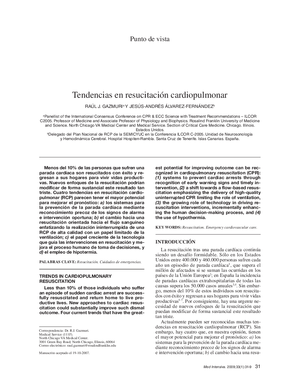 Tendencias en resucitación cardiopulmonar