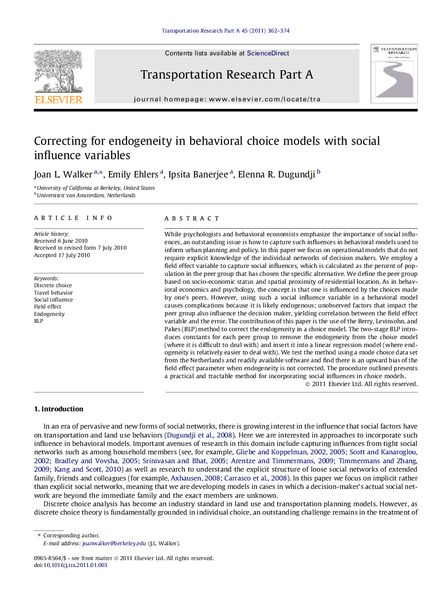 Correcting for endogeneity in behavioral choice models with social influence variables