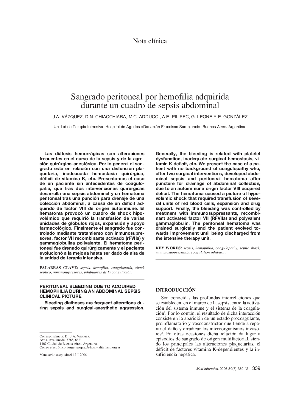 Sangrado peritoneal por hemofilia adquirida durante un cuadro de sepsis abdominal