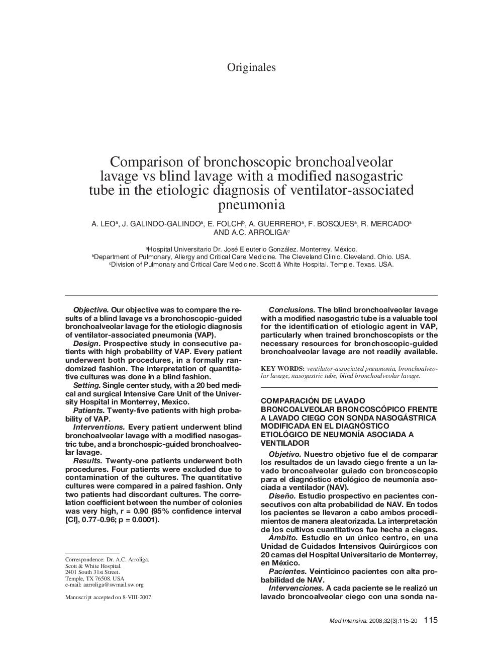 Comparison of bronchoscopic bronchoalveolar lavage vs blind lavage with a modified nasogastric tube in the etiologic diagnosis of ventilator-associated pneumonia