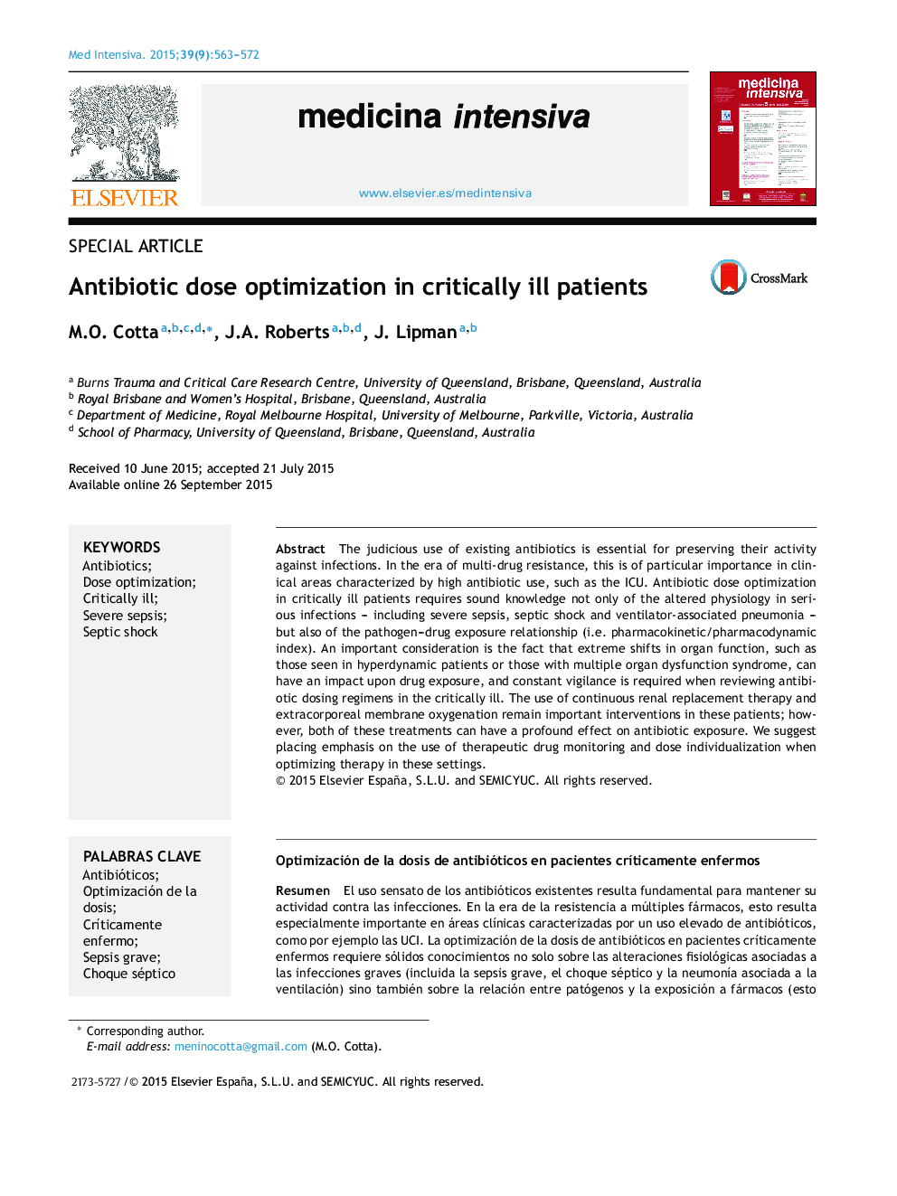 Antibiotic dose optimization in critically ill patients