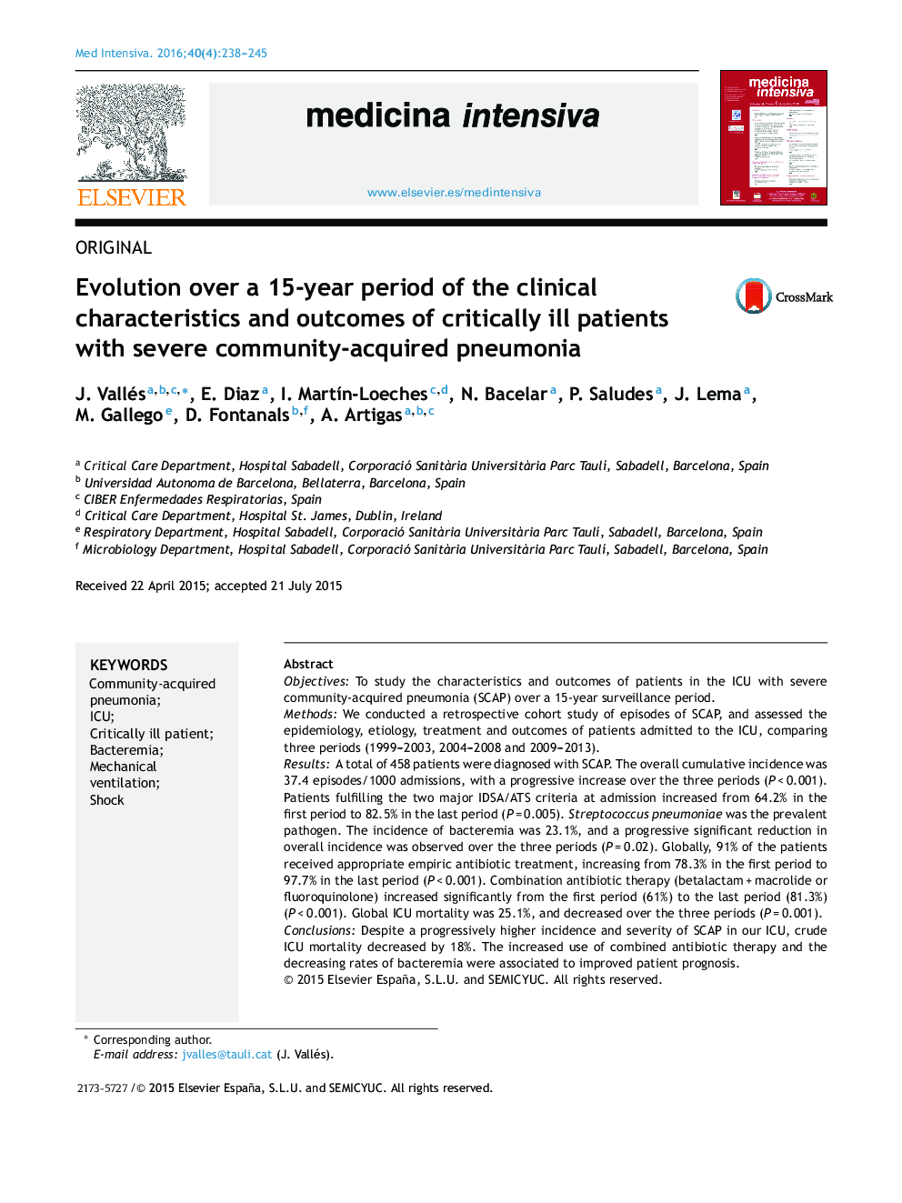 Evolution over a 15-year period of the clinical characteristics and outcomes of critically ill patients with severe community-acquired pneumonia