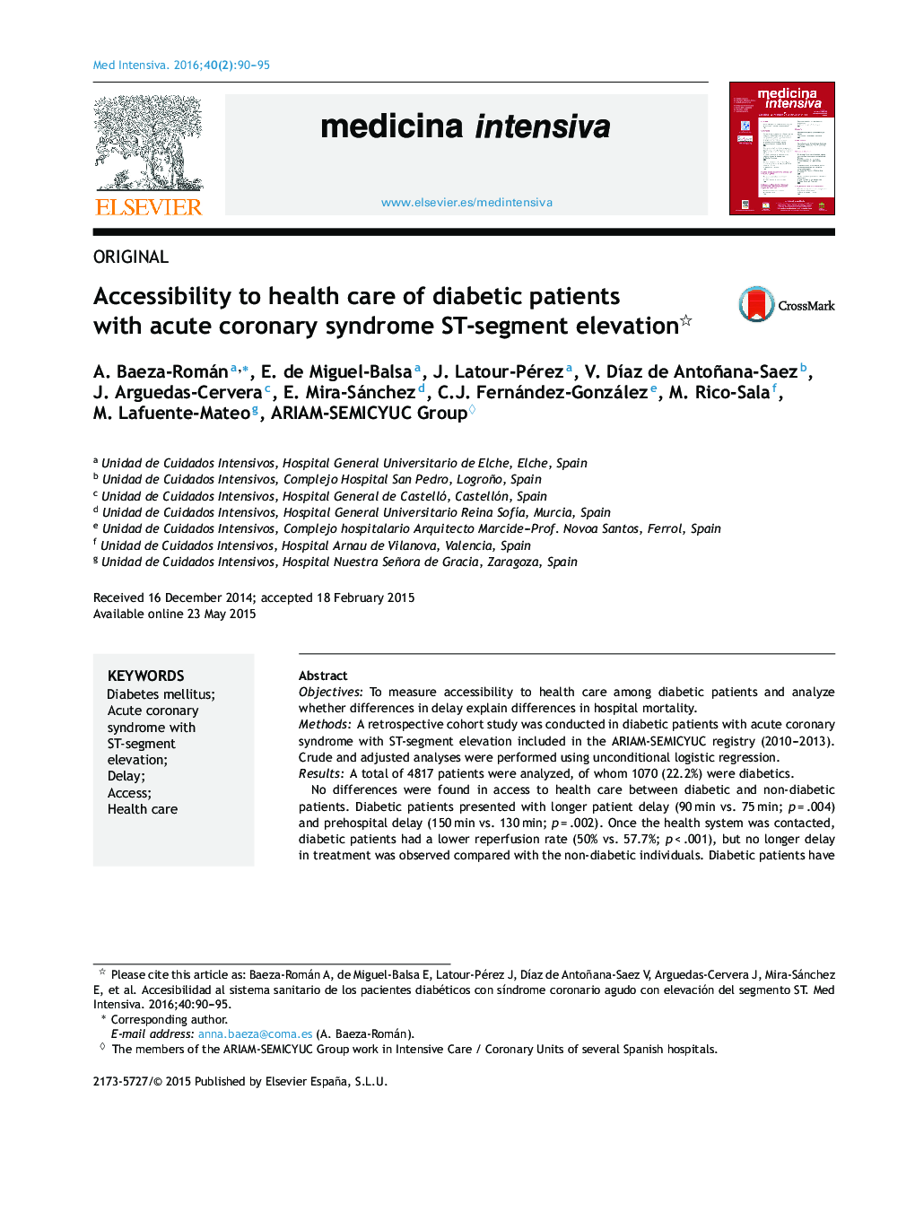 Accessibility to health care of diabetic patients with acute coronary syndrome ST-segment elevation 