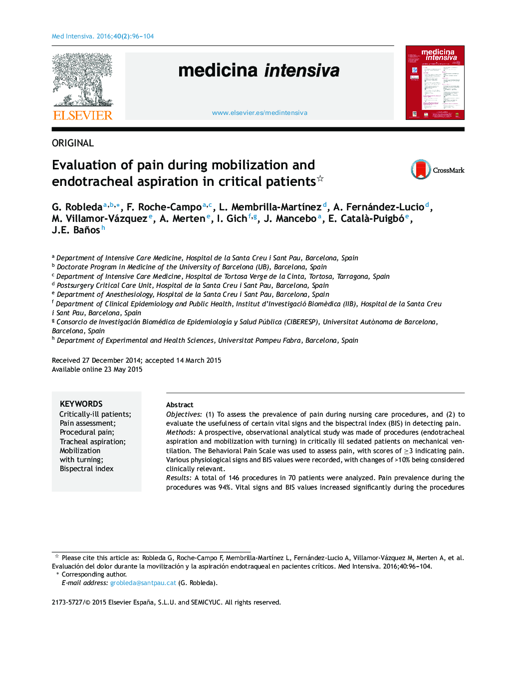 Evaluation of pain during mobilization and endotracheal aspiration in critical patients 