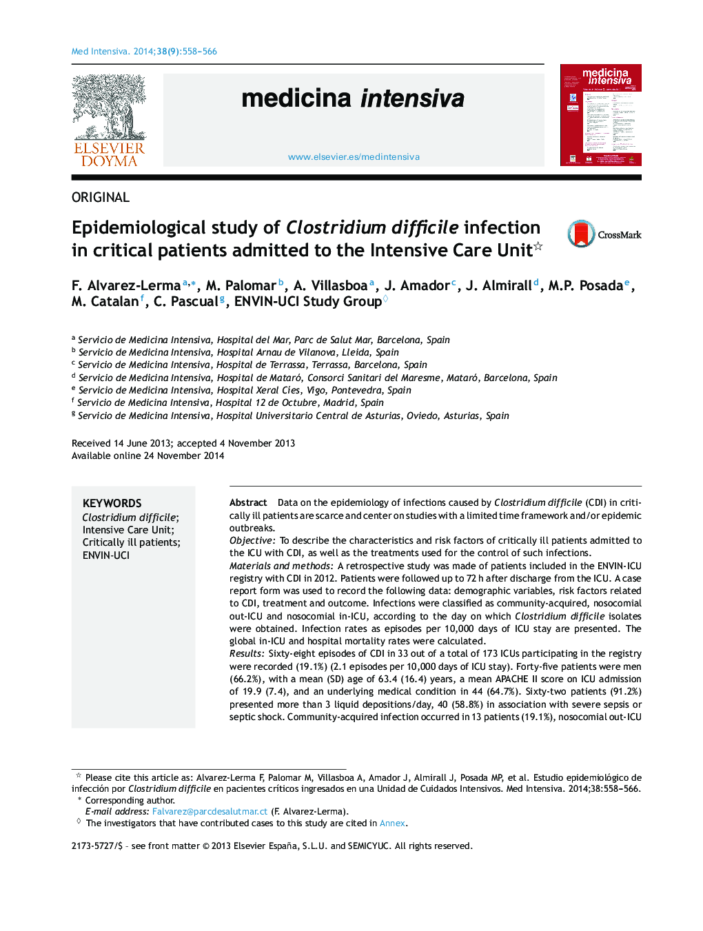 Epidemiological study of Clostridium difficile infection in critical patients admitted to the Intensive Care Unit 