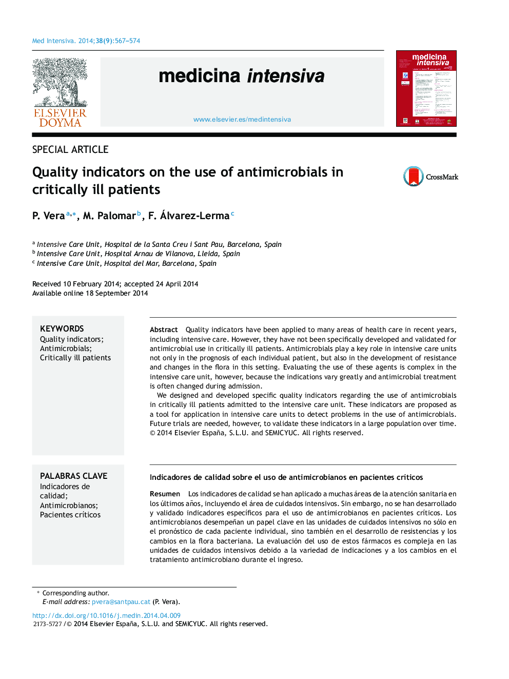 Quality indicators on the use of antimicrobials in critically ill patients 