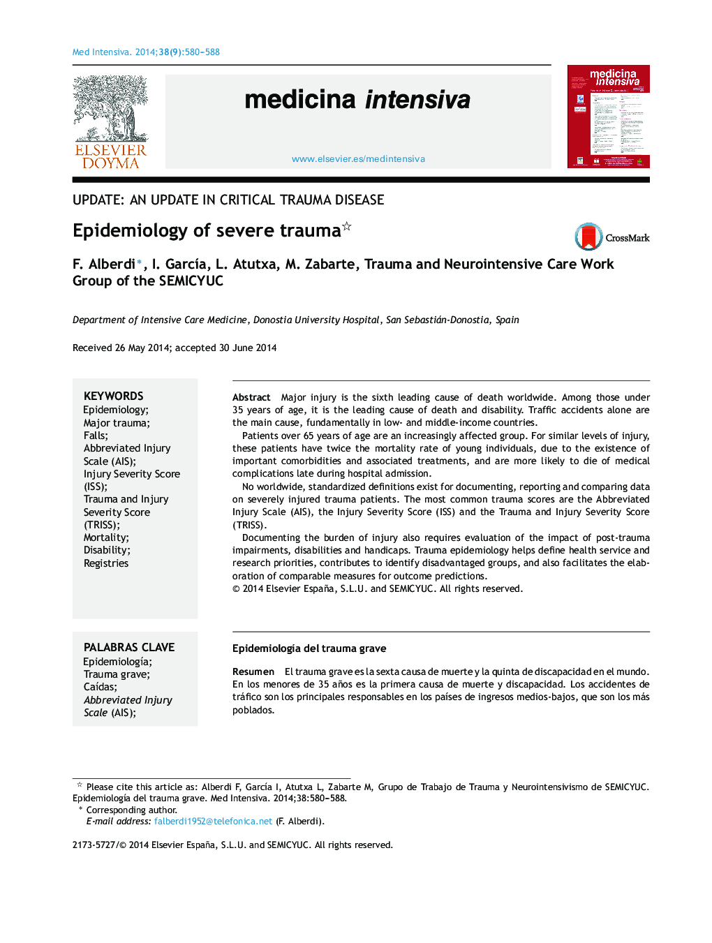 Epidemiology of severe trauma 