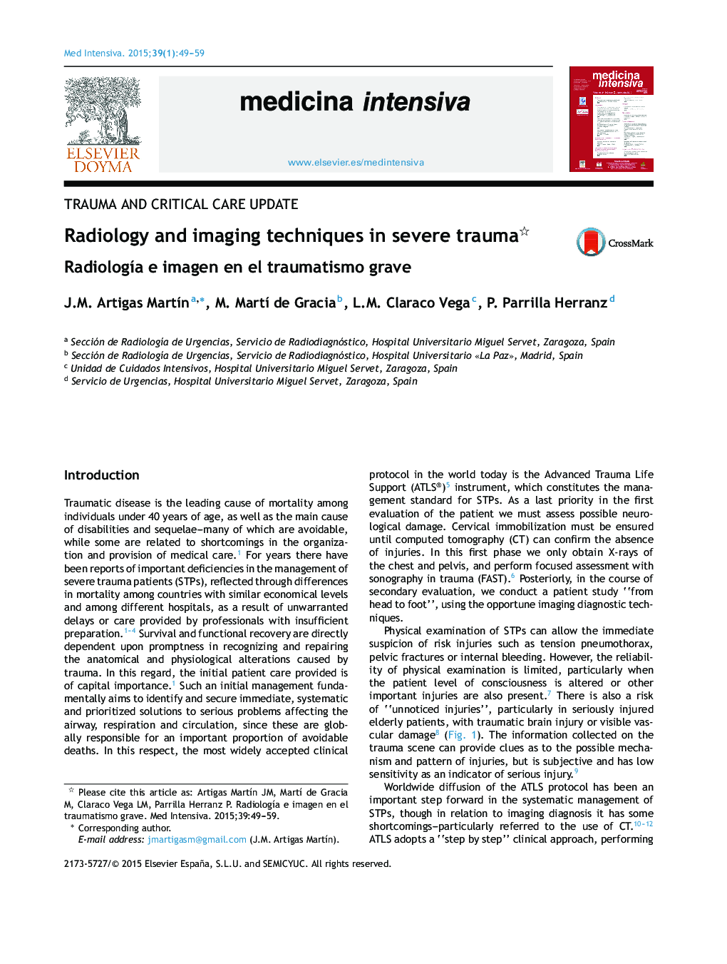 Radiology and imaging techniques in severe trauma