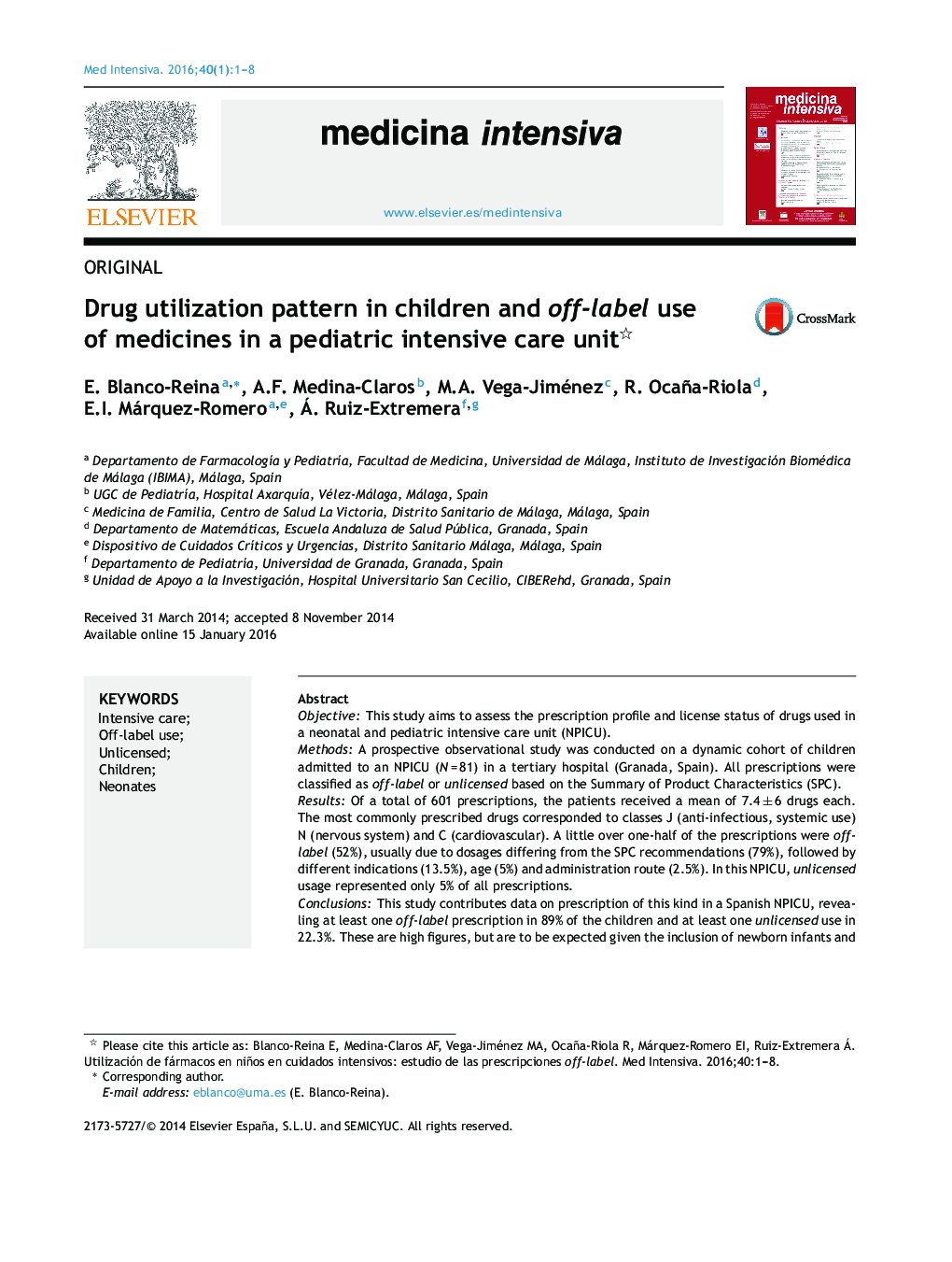 Drug utilization pattern in children and off-label use of medicines in a pediatric intensive care unit 