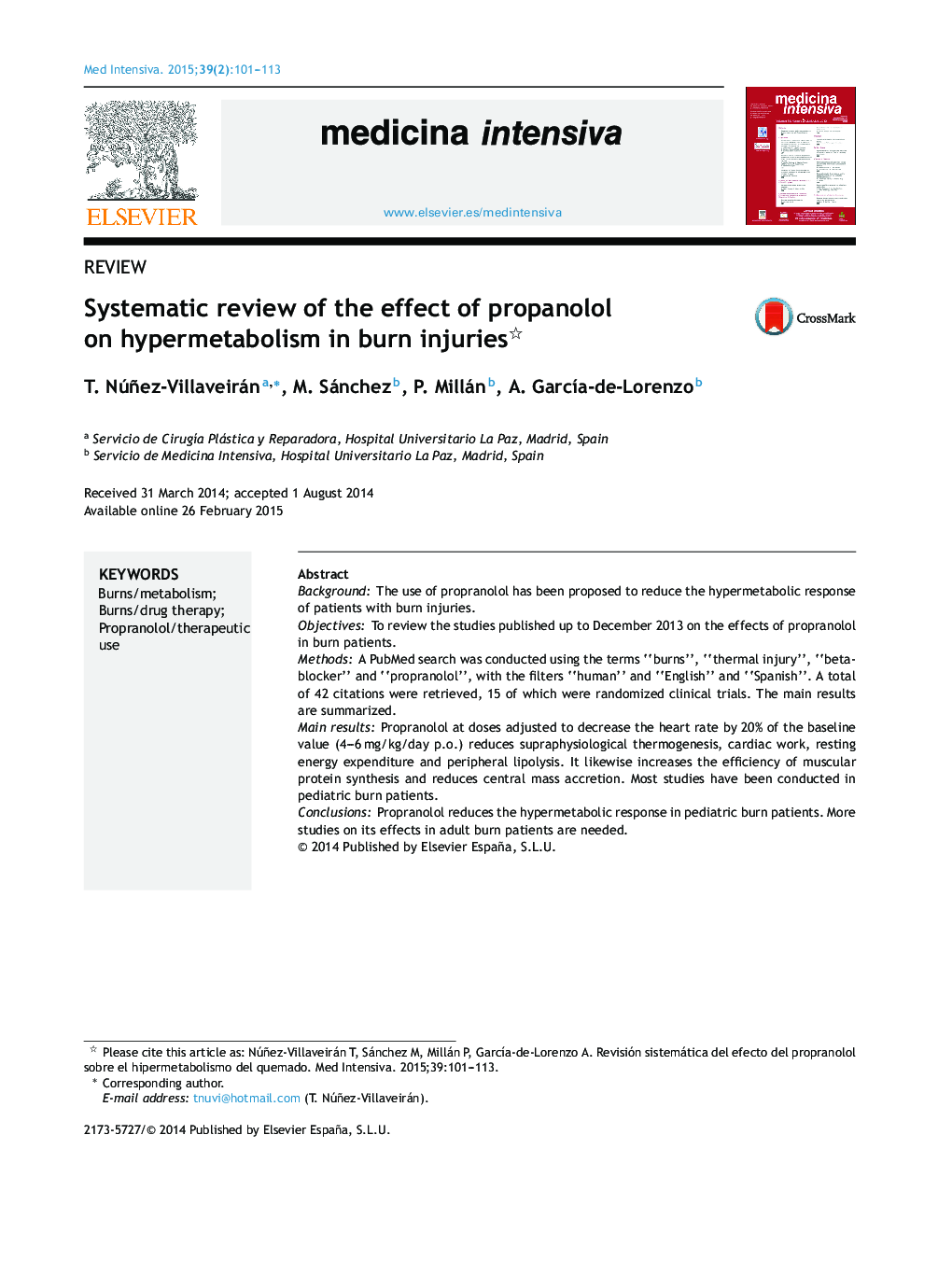 Systematic review of the effect of propanolol on hypermetabolism in burn injuries 