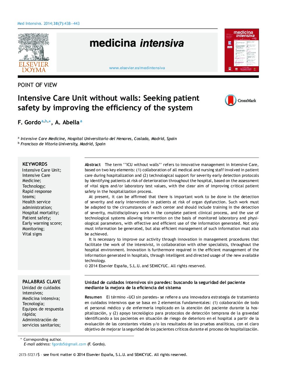 Intensive Care Unit without walls: Seeking patient safety by improving the efficiency of the system