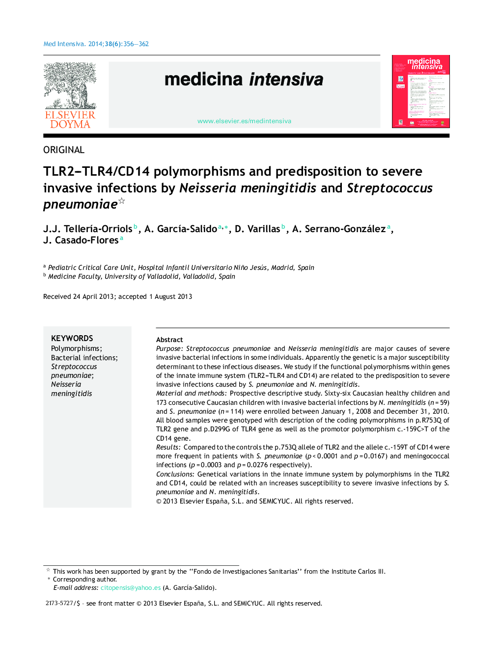 TLR2–TLR4/CD14 polymorphisms and predisposition to severe invasive infections by Neisseria meningitidis and Streptococcus pneumoniae 