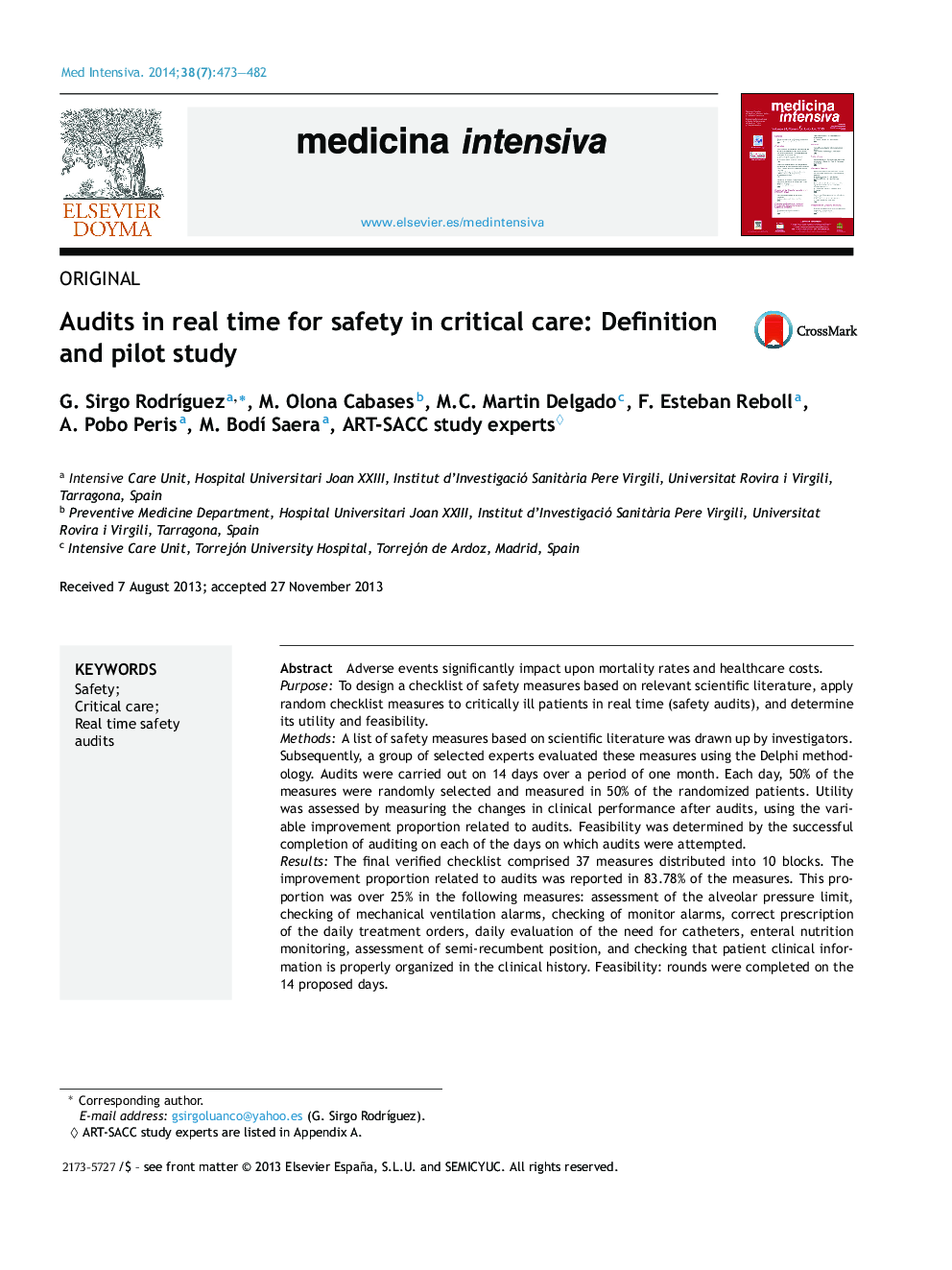 Audits in real time for safety in critical care: Definition and pilot study