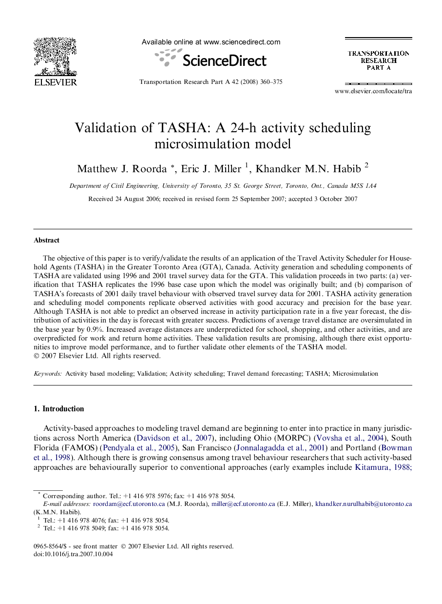 Validation of TASHA: A 24-h activity scheduling microsimulation model