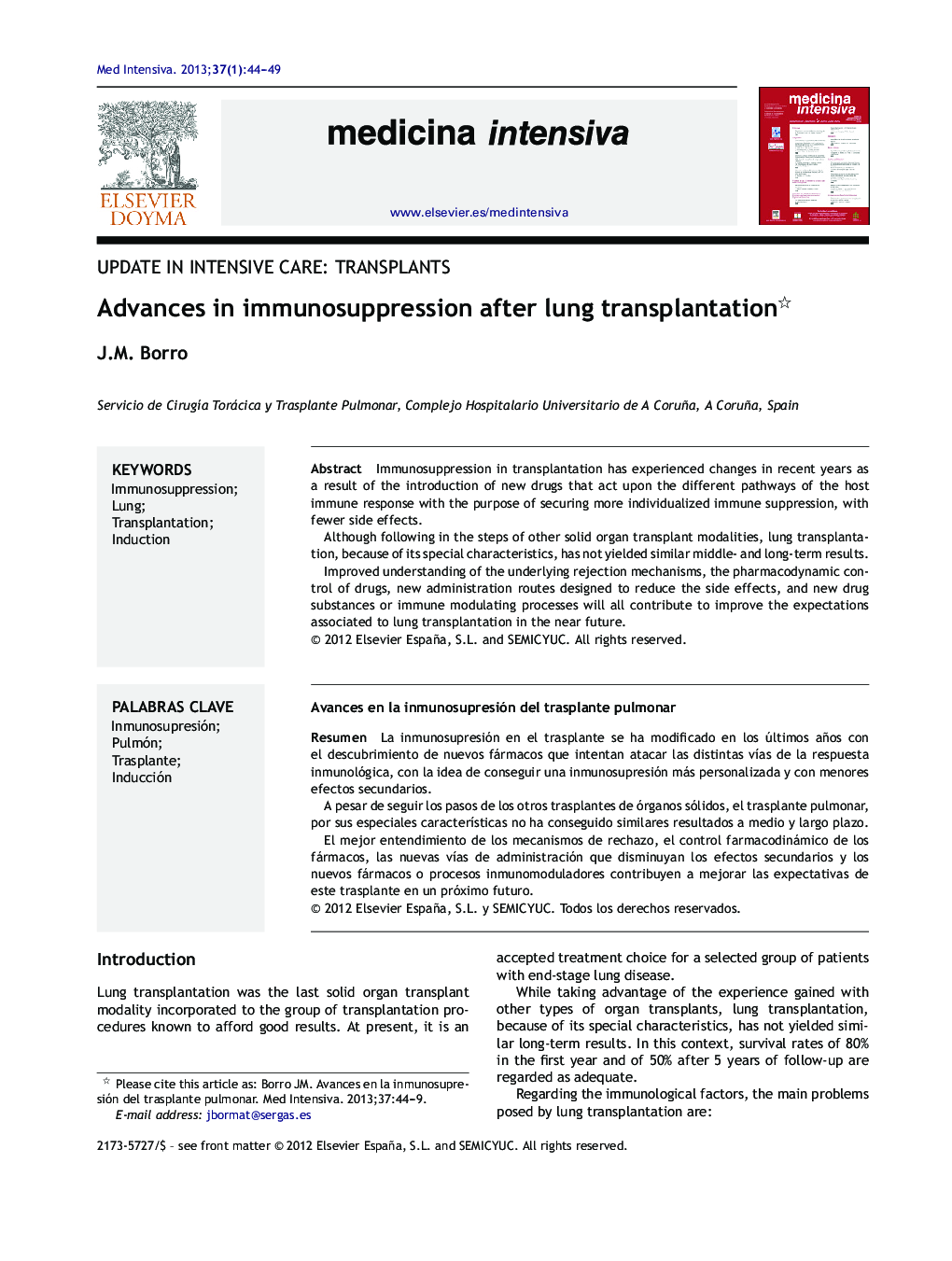 Advances in immunosuppression after lung transplantation 