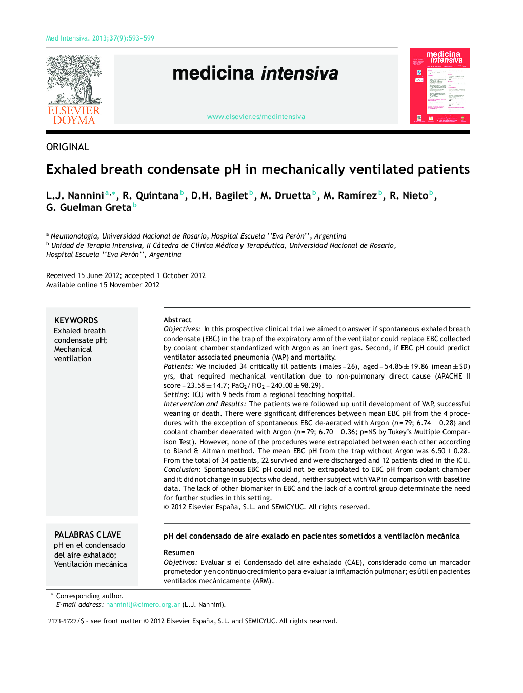 Exhaled breath condensate pH in mechanically ventilated patients