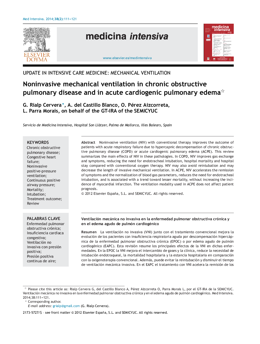 Noninvasive mechanical ventilation in chronic obstructive pulmonary disease and in acute cardiogenic pulmonary edema 