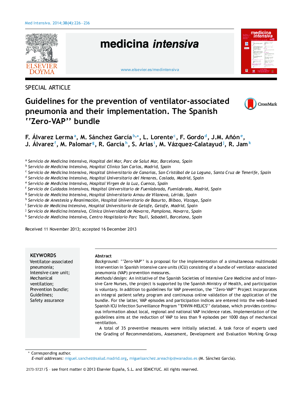 Guidelines for the prevention of ventilator-associated pneumonia and their implementation. The Spanish “Zero-VAP” bundle