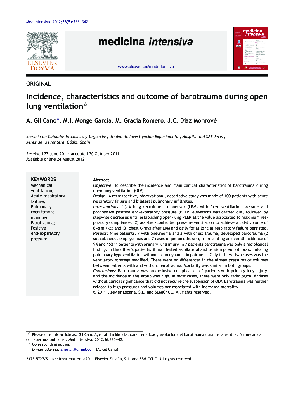 Incidence, characteristics and outcome of barotrauma during open lung ventilation 