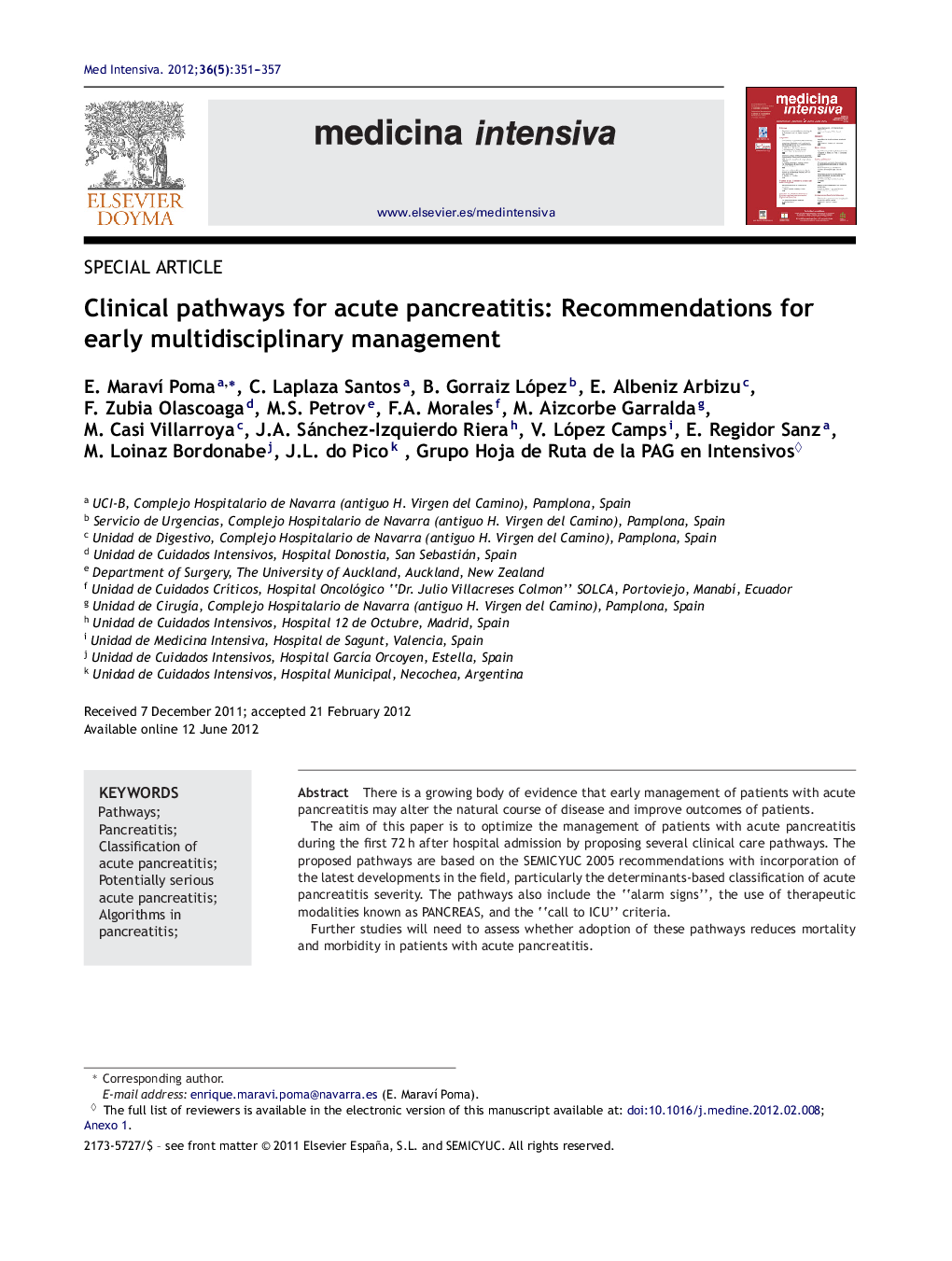 Clinical pathways for acute pancreatitis: Recommendations for early multidisciplinary management