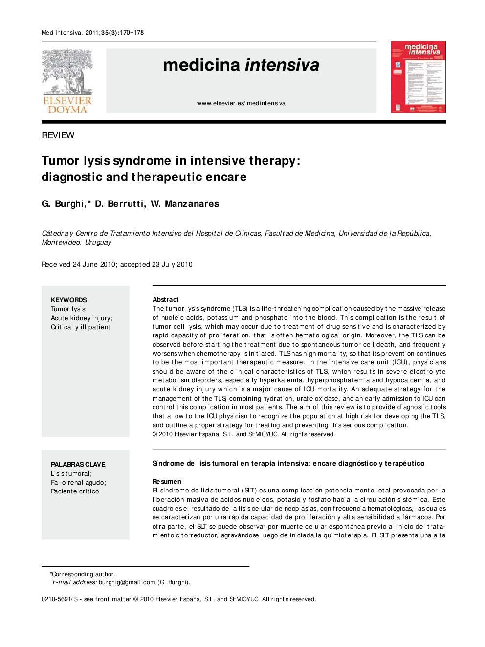 Tumor lysis syndrome in intensive therapy: diagnostic and therapeutic encare