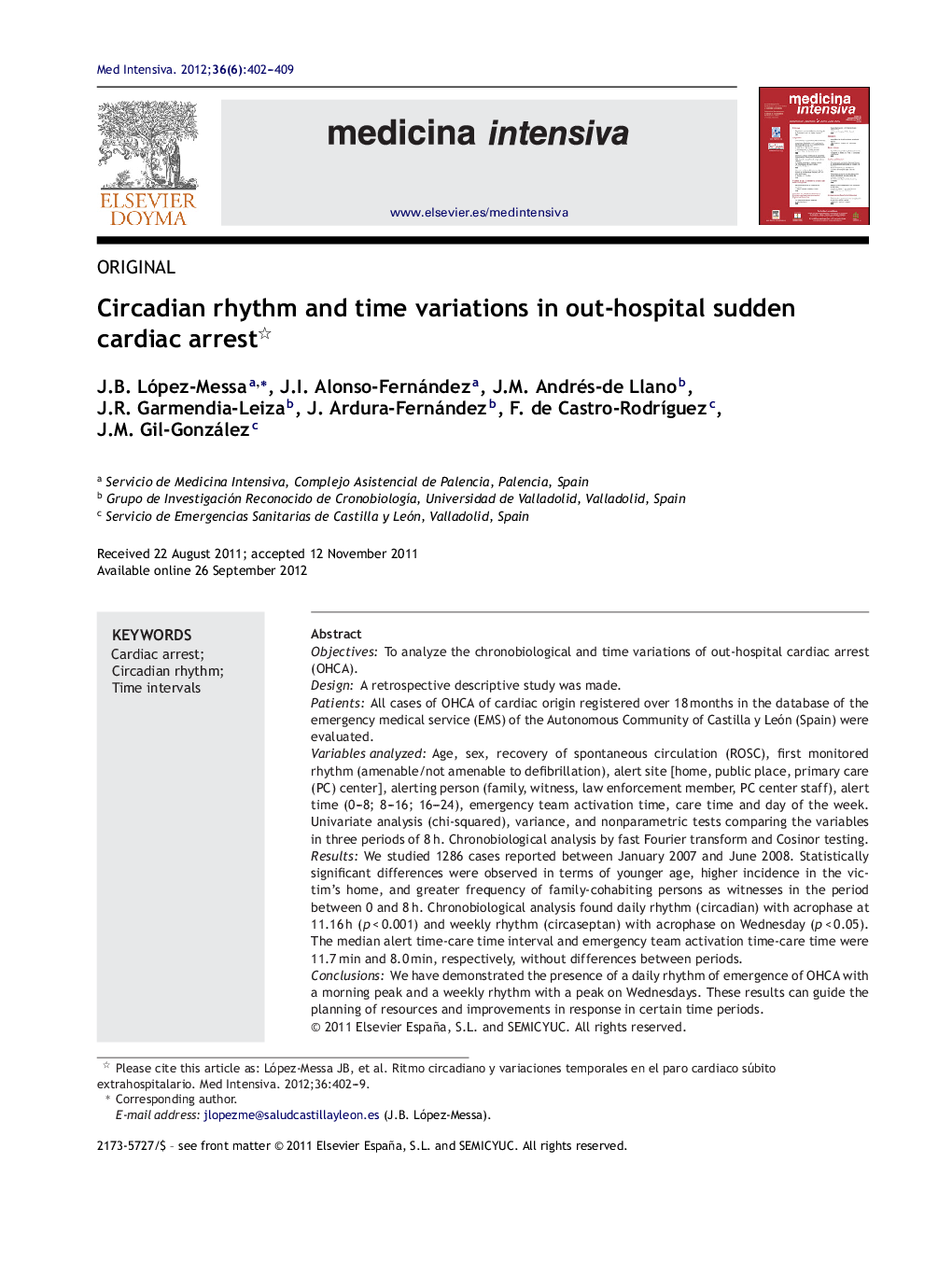 Circadian rhythm and time variations in out-hospital sudden cardiac arrest 