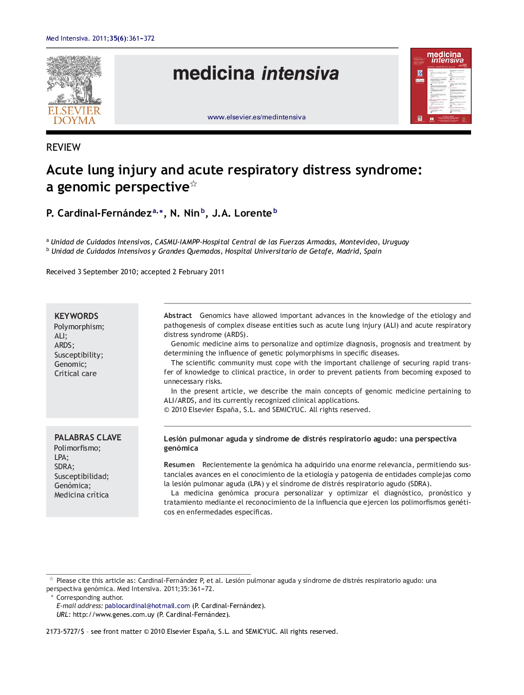 Acute lung injury and acute respiratory distress syndrome: a genomic perspective 