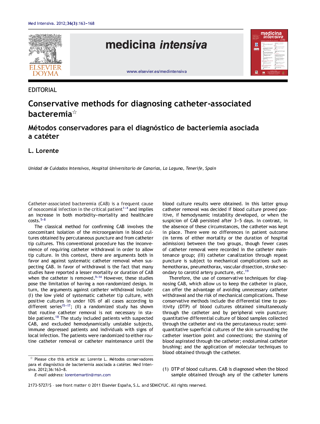 Conservative methods for diagnosing catheter-associated bacteremia