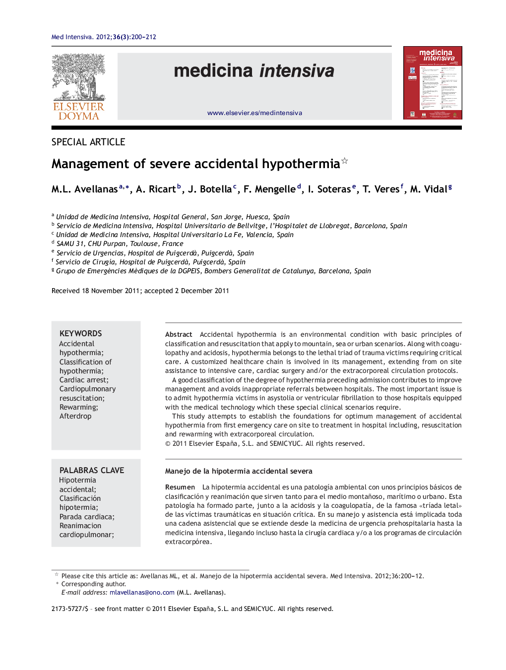 Management of severe accidental hypothermia 