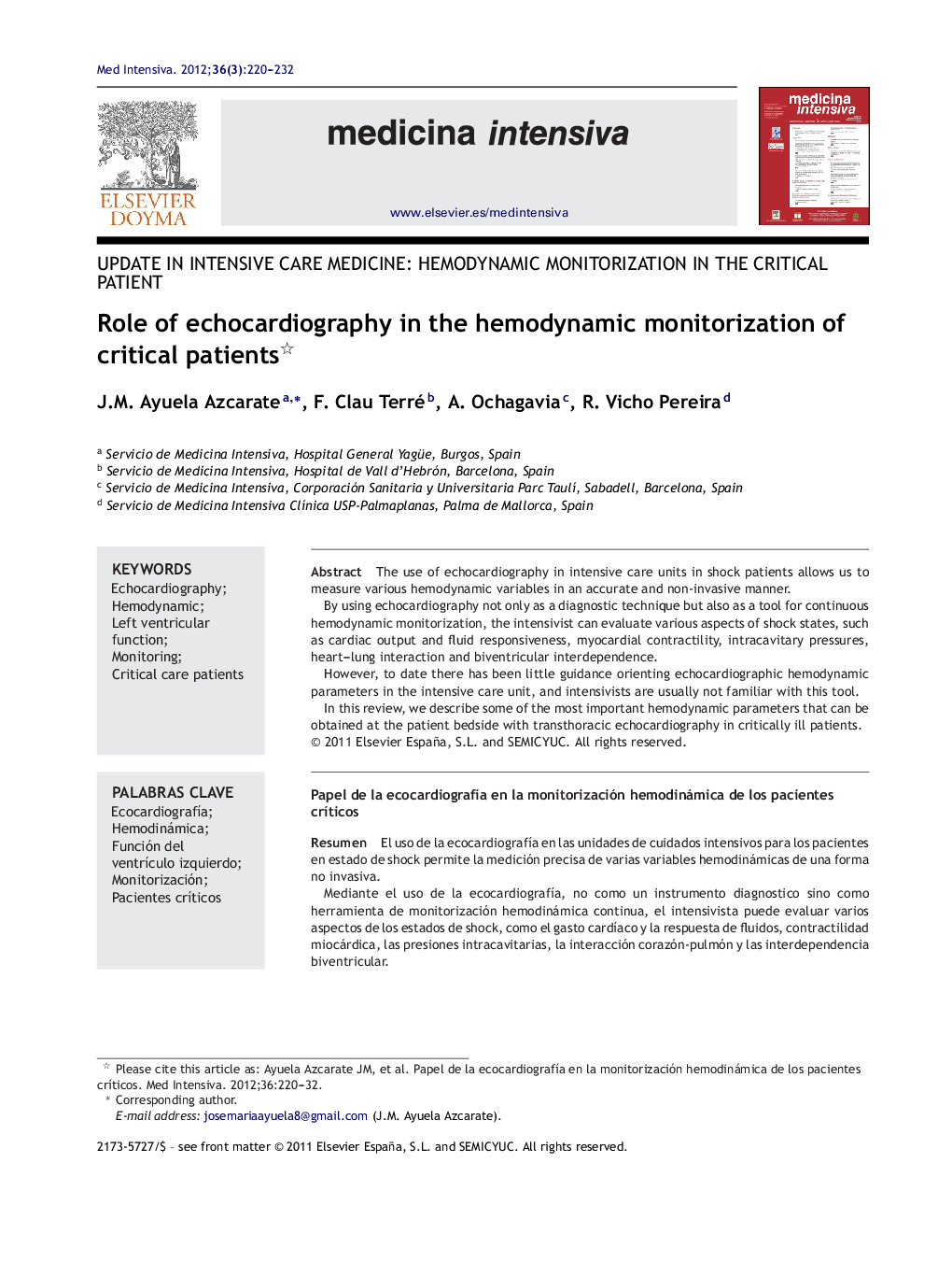 Role of echocardiography in the hemodynamic monitorization of critical patients