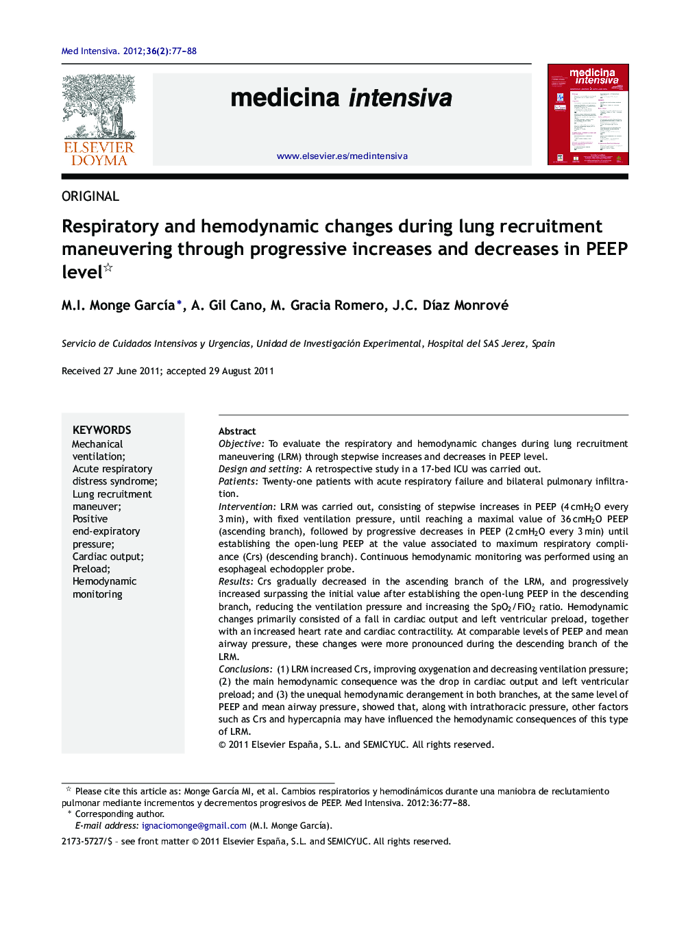 Respiratory and hemodynamic changes during lung recruitment maneuvering through progressive increases and decreases in PEEP level 