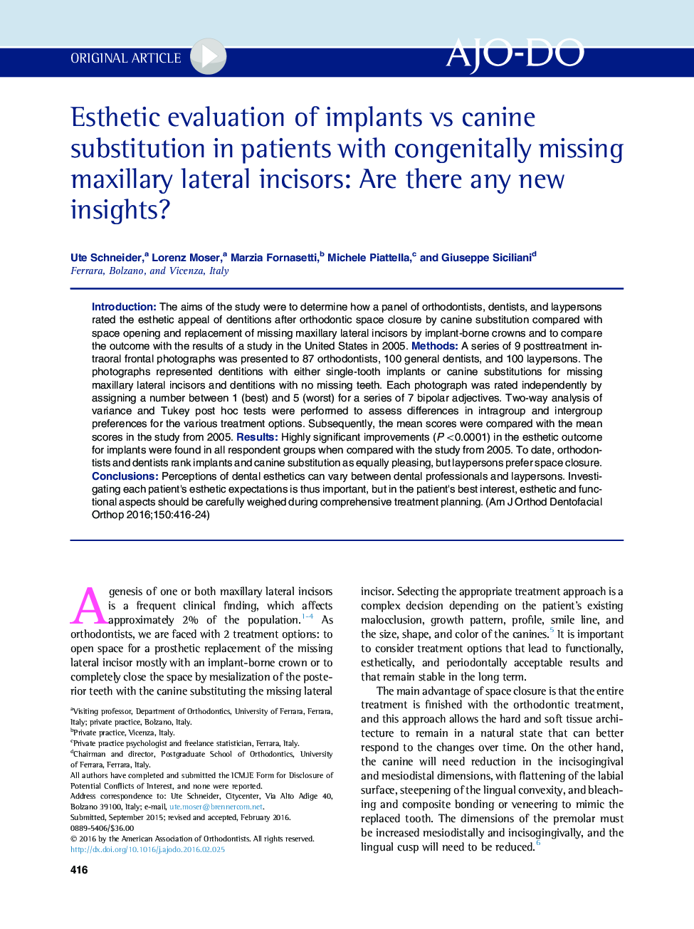 Esthetic evaluation of implants vs canine substitution in patients with congenitally missing maxillary lateral incisors: Are there any new insights? 