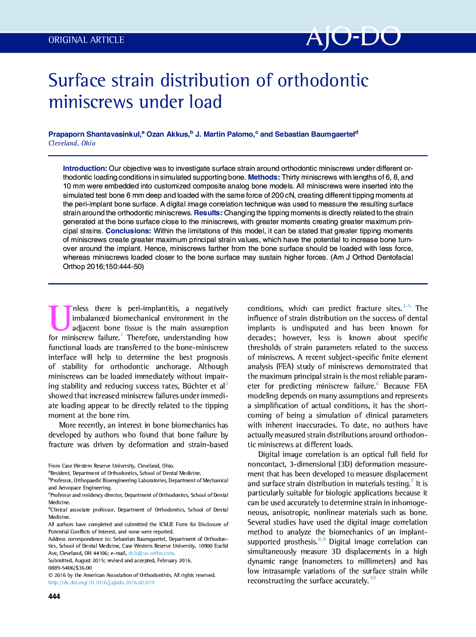 Surface strain distribution of orthodontic miniscrews under load 