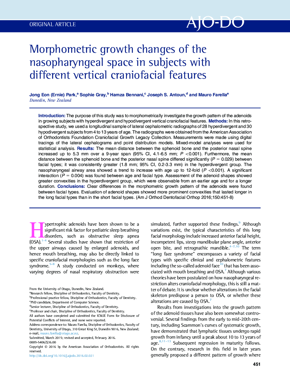 Morphometric growth changes of the nasopharyngeal space in subjects with different vertical craniofacial features 