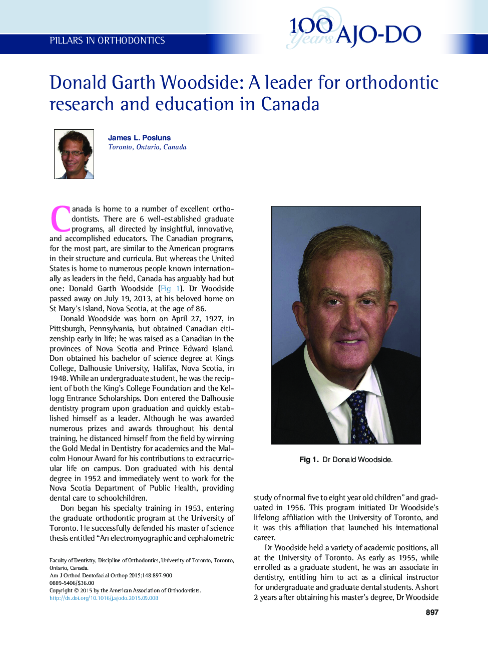 Donald Garth Woodside: A leader for orthodontic research and education in Canada