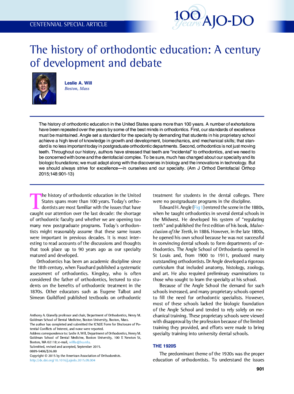 The history of orthodontic education: A century of development and debate 