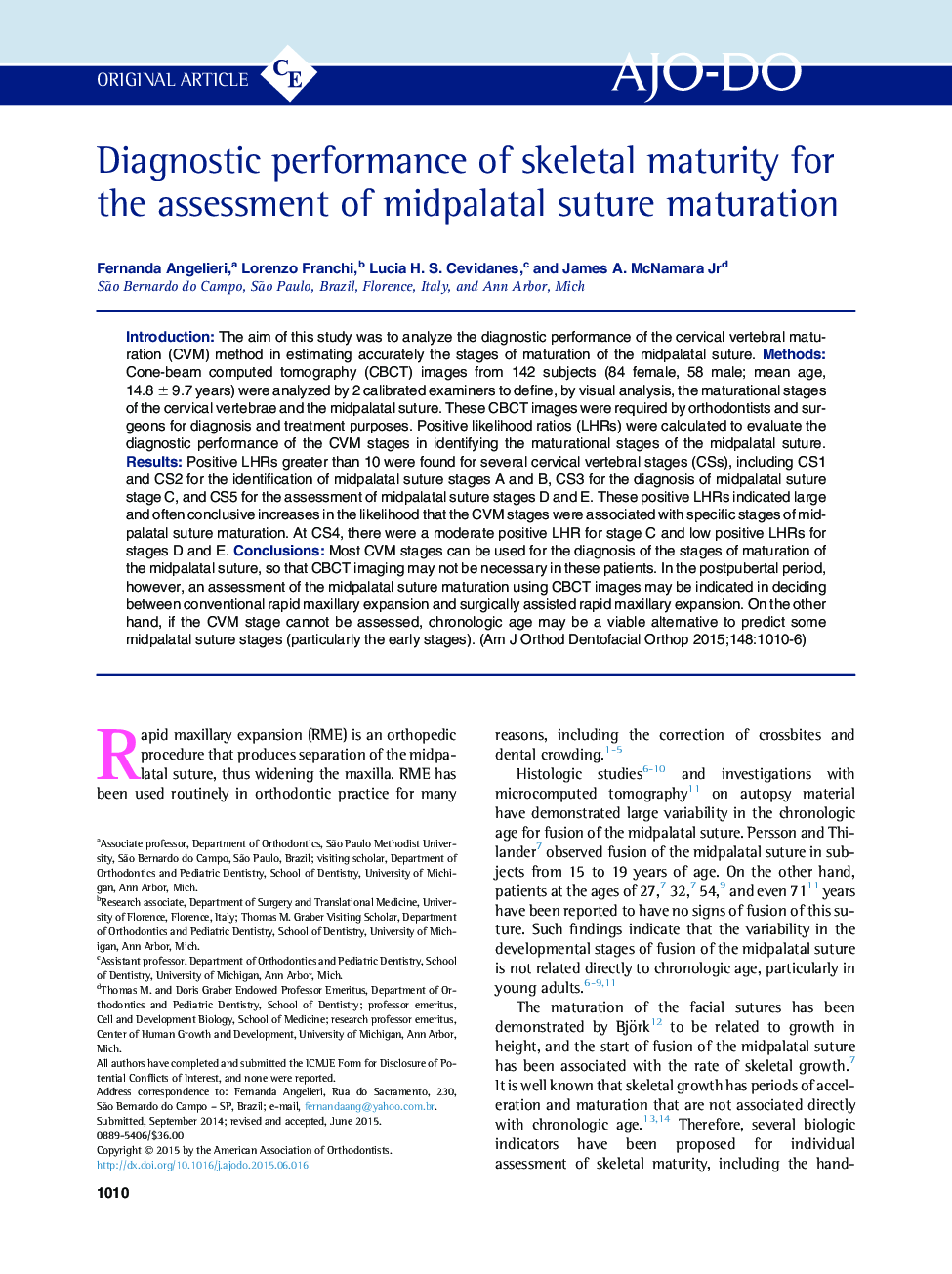 Diagnostic performance of skeletal maturity for the assessment of midpalatal suture maturation 