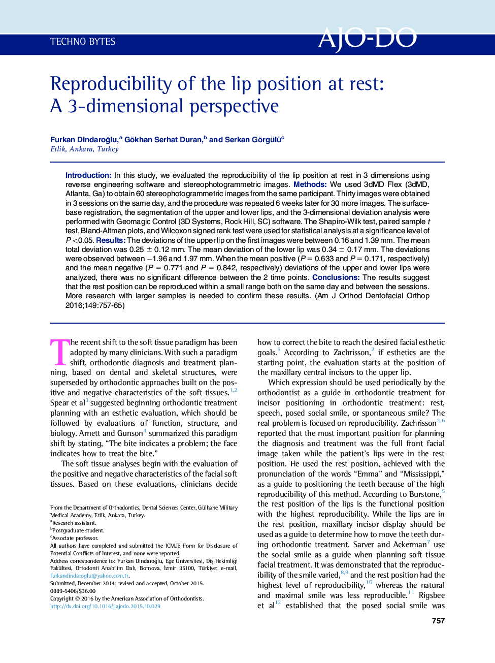 Reproducibility of the lip position at rest: A 3-dimensional perspective