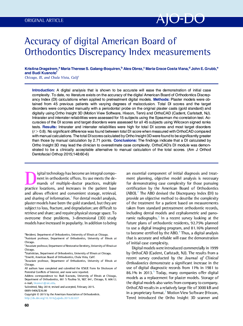 Accuracy of digital American Board of Orthodontics Discrepancy Index measurements 