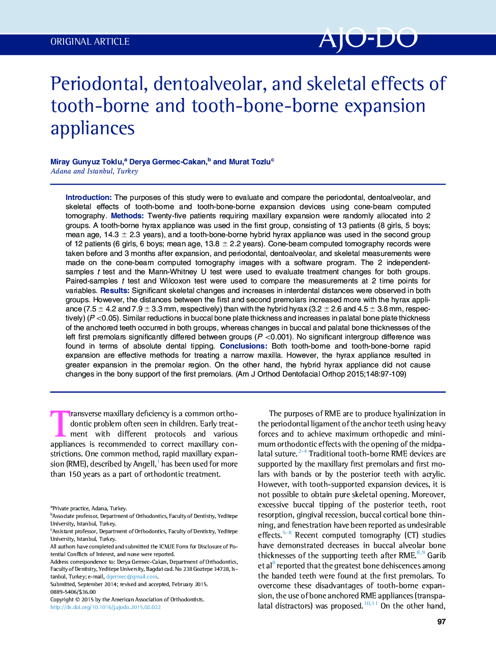 Periodontal, dentoalveolar, and skeletal effects of tooth-borne and tooth-bone-borne expansion appliances 