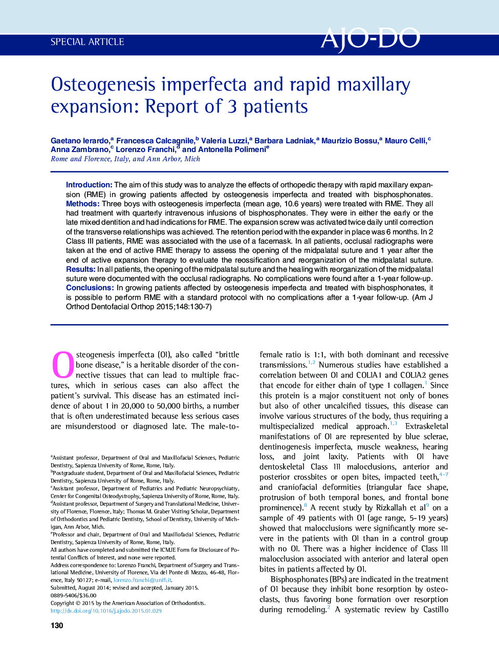Osteogenesis imperfecta and rapid maxillary expansion: Report of 3 patients 