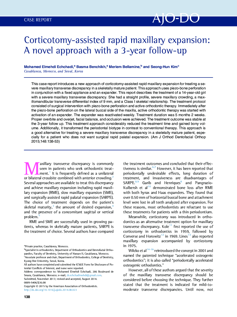 Corticotomy-assisted rapid maxillary expansion: A novel approach with a 3-year follow-up 
