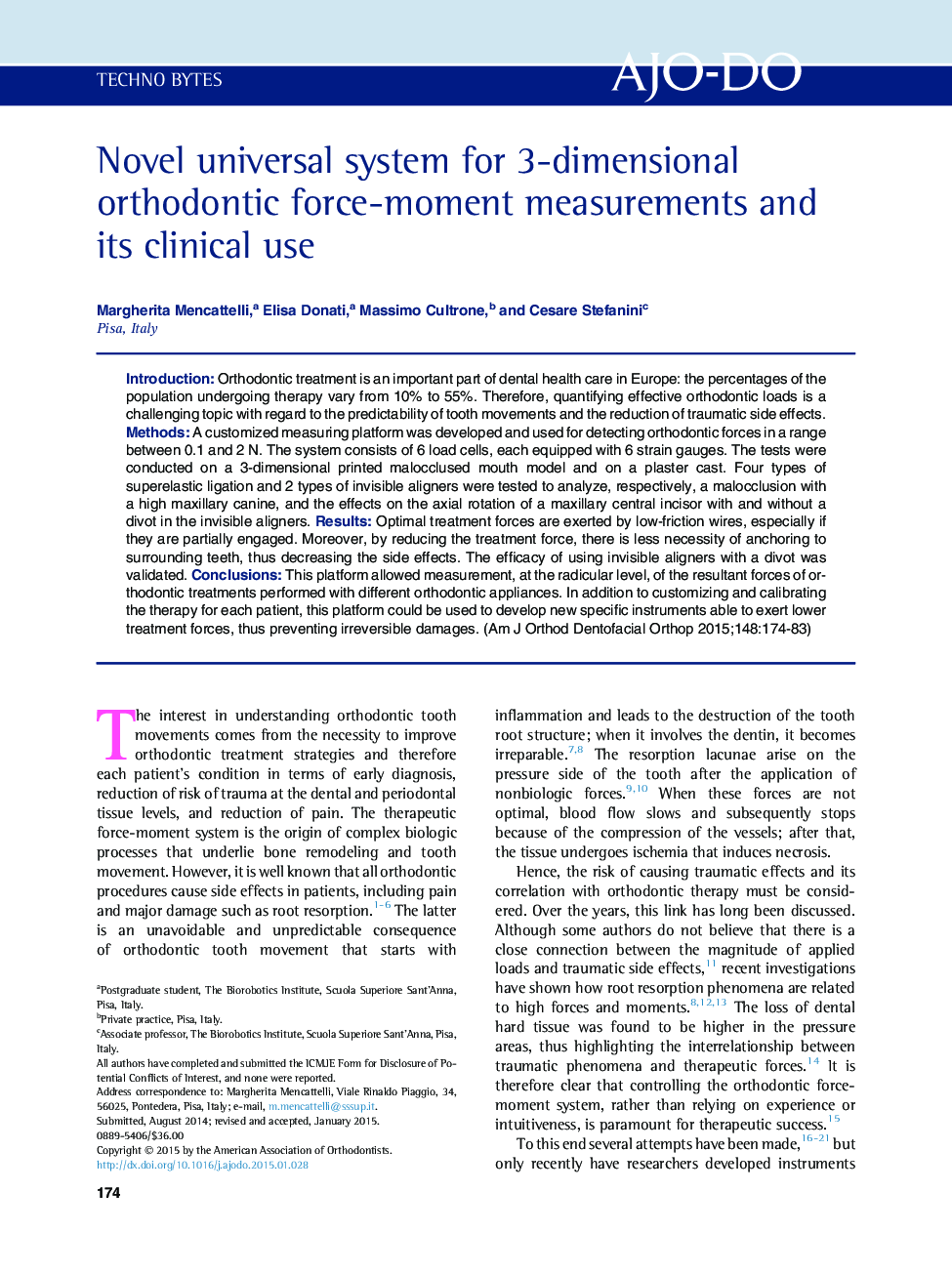 Novel universal system for 3-dimensional orthodontic force-moment measurements and its clinical use 