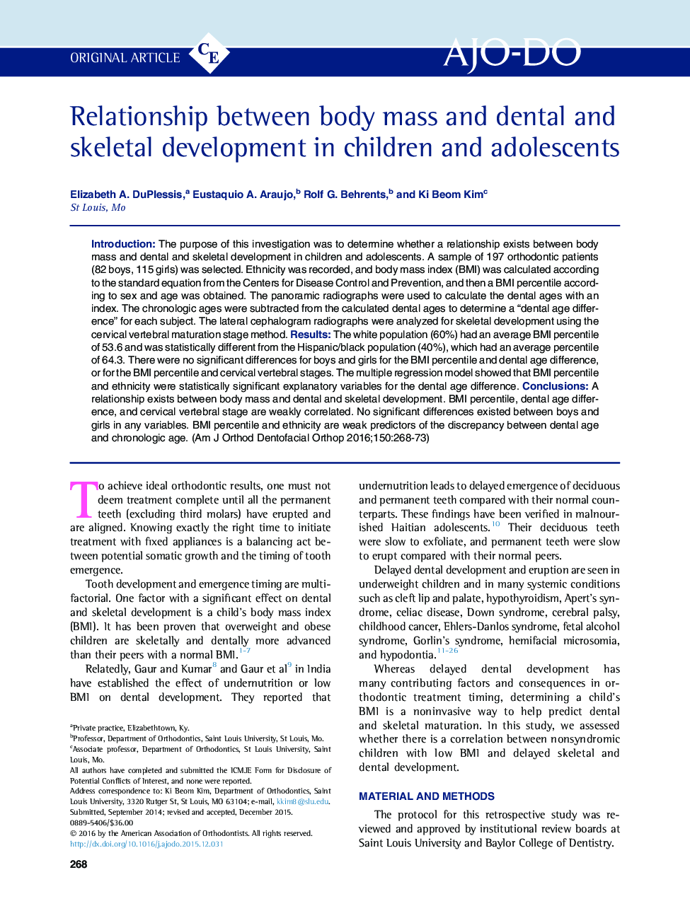 Relationship between body mass and dental and skeletal development in children and adolescents 